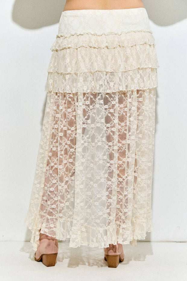Lace High-Low Skirt, Plus, Cream