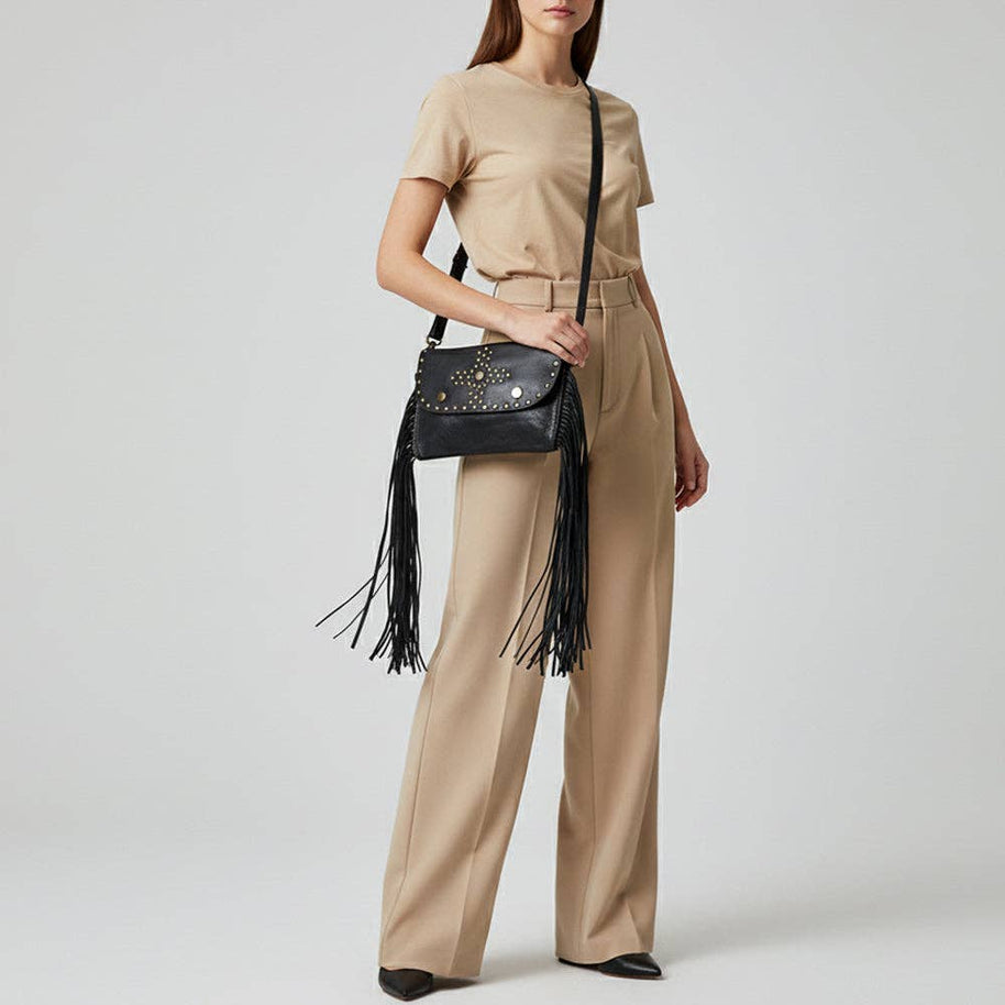 Spaghetti Western Leather & Fringe Envelope Purse, Black