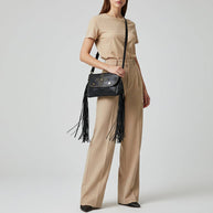 Spaghetti Western Leather & Fringe Envelope Purse, Black