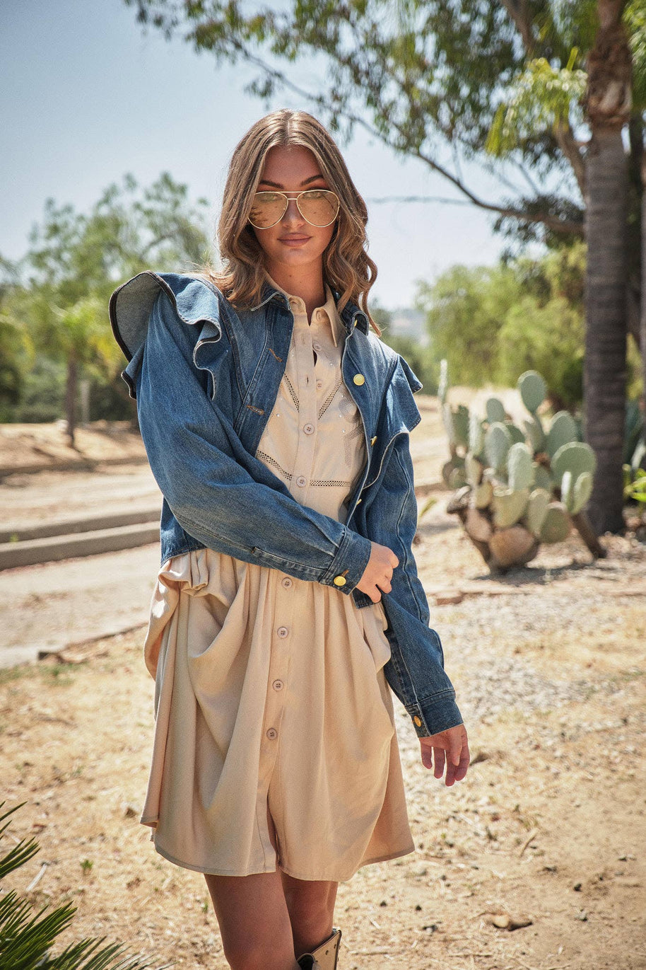 Diagonal Ruffled Denim Jacket