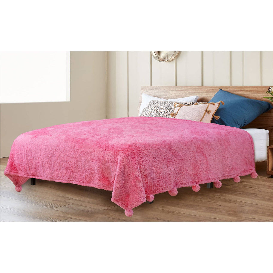 Pom Pom Twin Sherpa Blanket, Pink