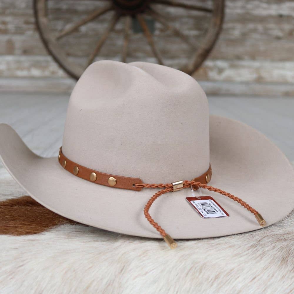 Brown Studded Goat Leather Hat Band