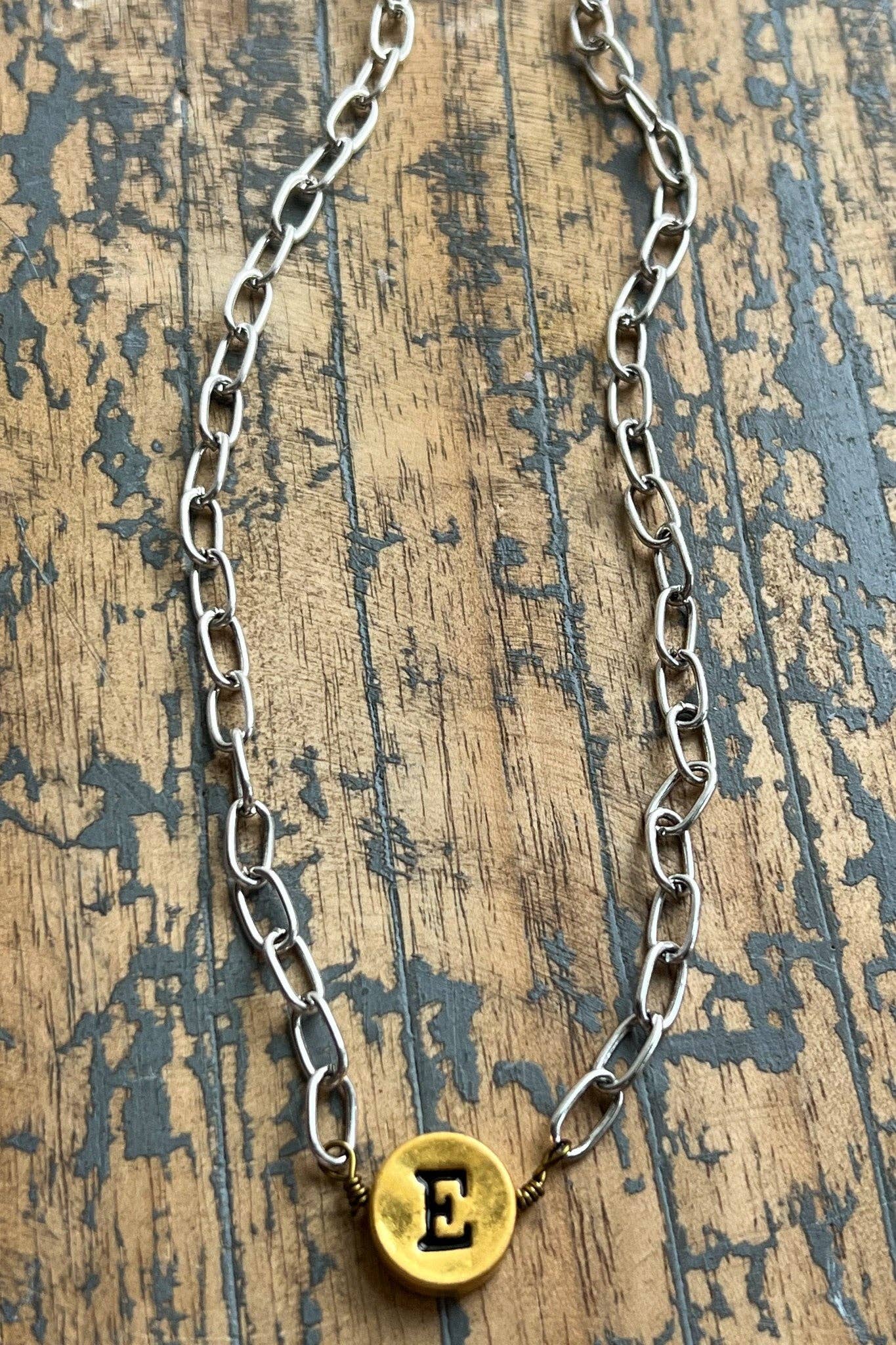 Circle Initial Pendant Necklace TWO TONE