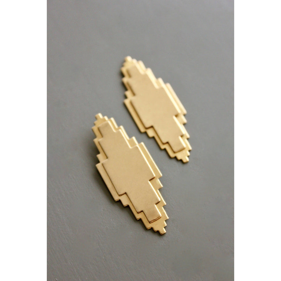 Geometric brass post earrings