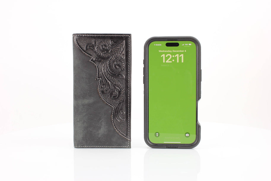 Oil Pull Up Tooled Leather Accent Rodeo Wallet