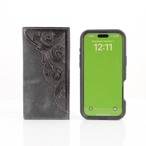 Oil Pull Up Tooled Leather Accent Rodeo Wallet
