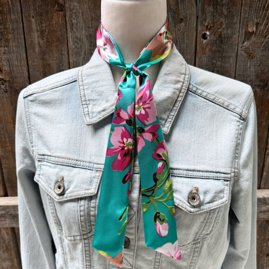 Turquoise and Pink Western Skinny Mini Wild Rag / Cowgirl Necktie #TW319