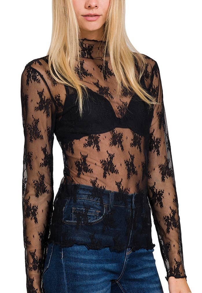 Lace Long-Sleeve Layering Top, Several Colors
