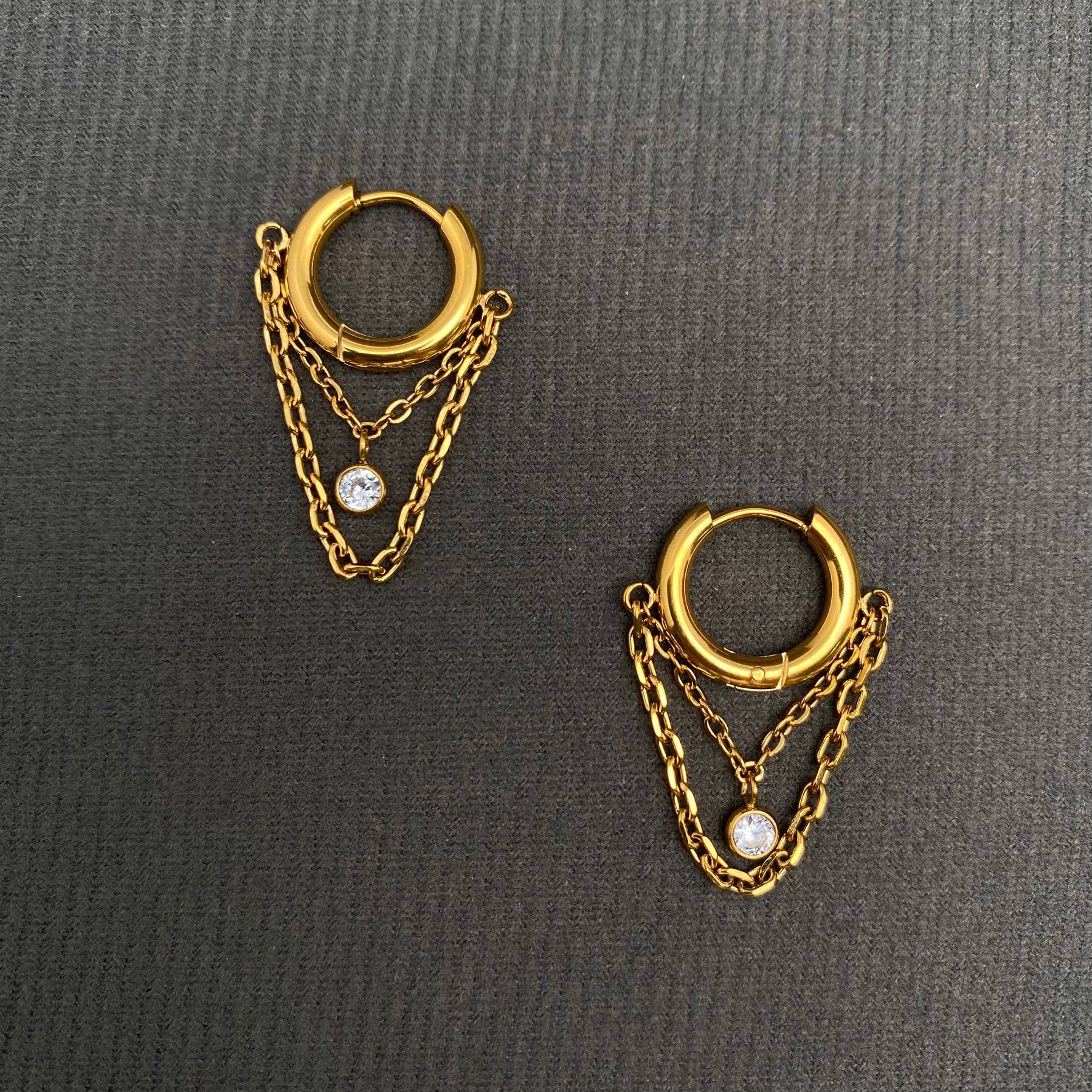 Zircon Fringe 18K GP S.Steel Huggie Earrings