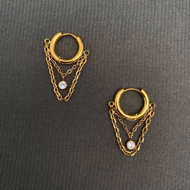 Zircon Fringe 18K GP S.Steel Huggie Earrings