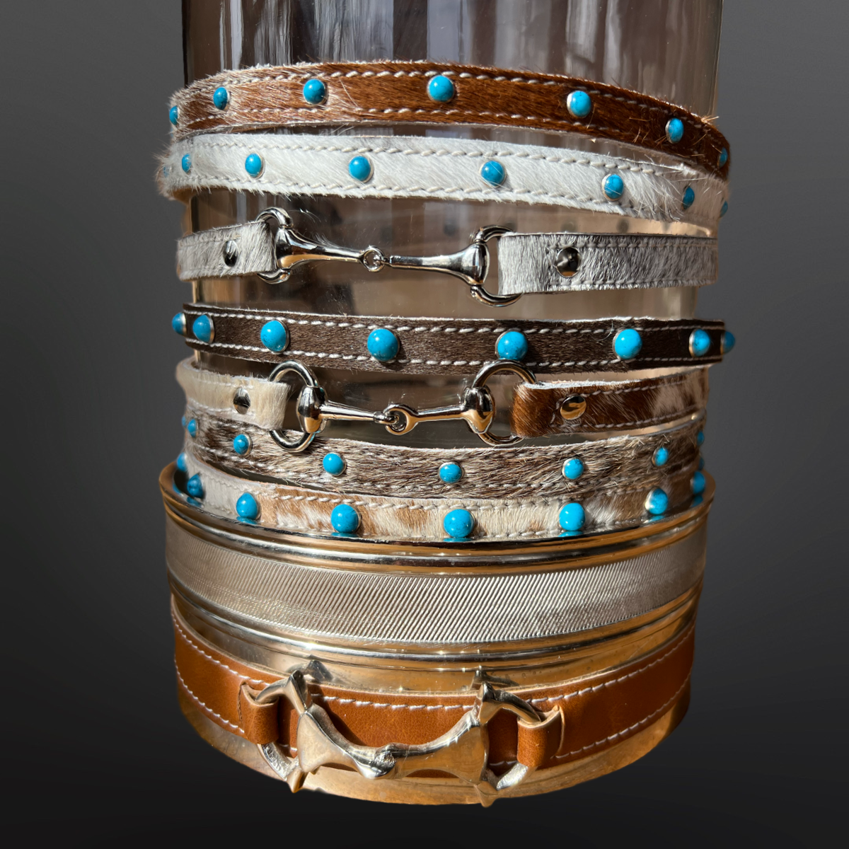 Western Cowhide Leather Turquoise Beaded Hat Band