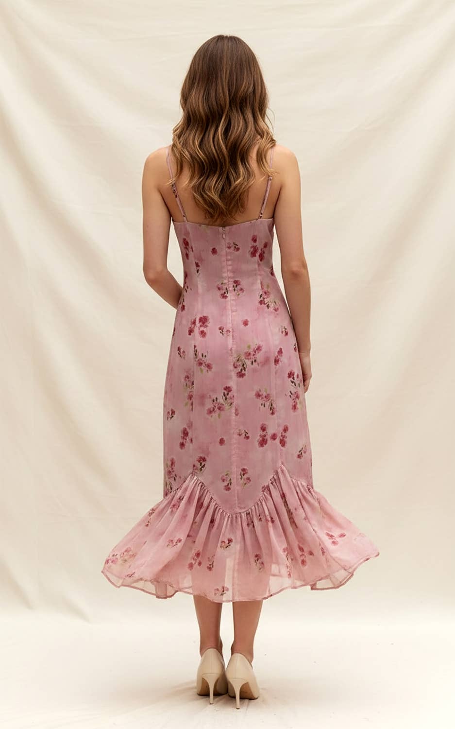 Floral Satin Fitted DRess