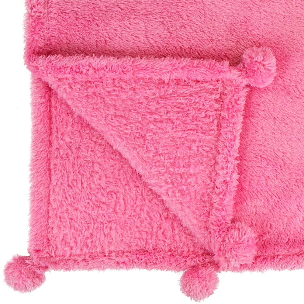 Pom Pom Twin Sherpa Blanket, Pink