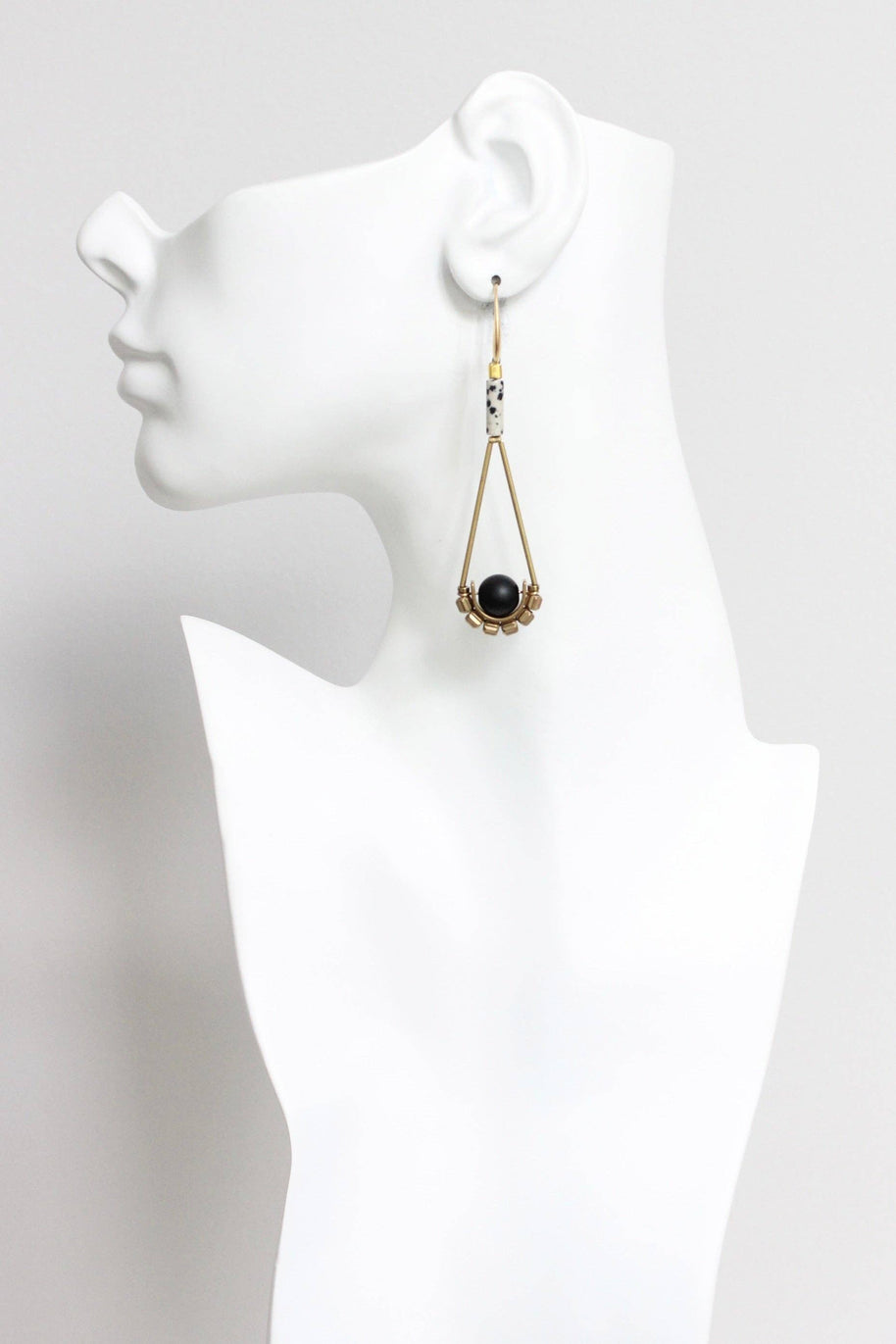 Dalmatian jasper and jet glass earrings
