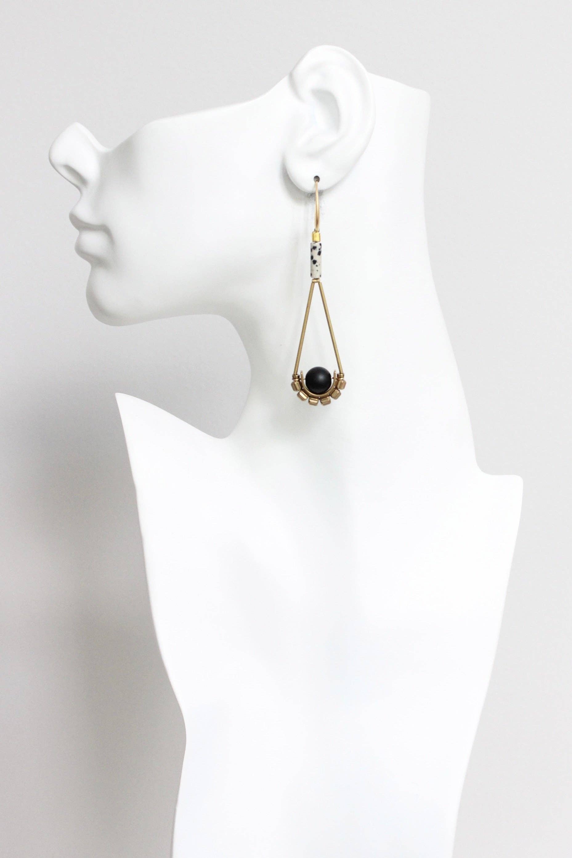 Dalmatian jasper and jet glass earrings