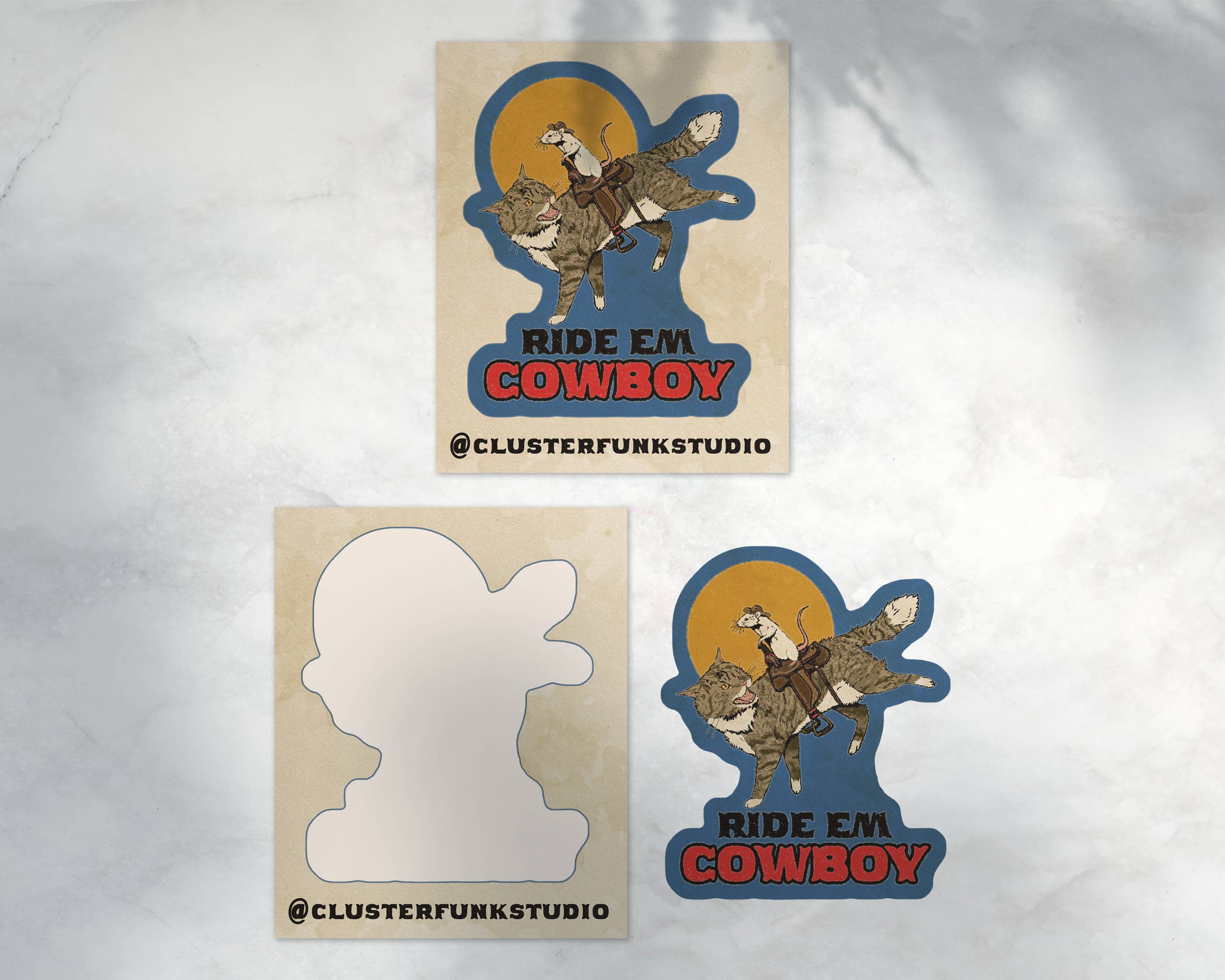 Ride Em Cowboy: Mouse and Cat Cowboy Sticker