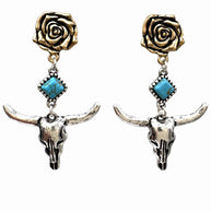 Longhorn Turquoise Stone Rose Stud Earrings