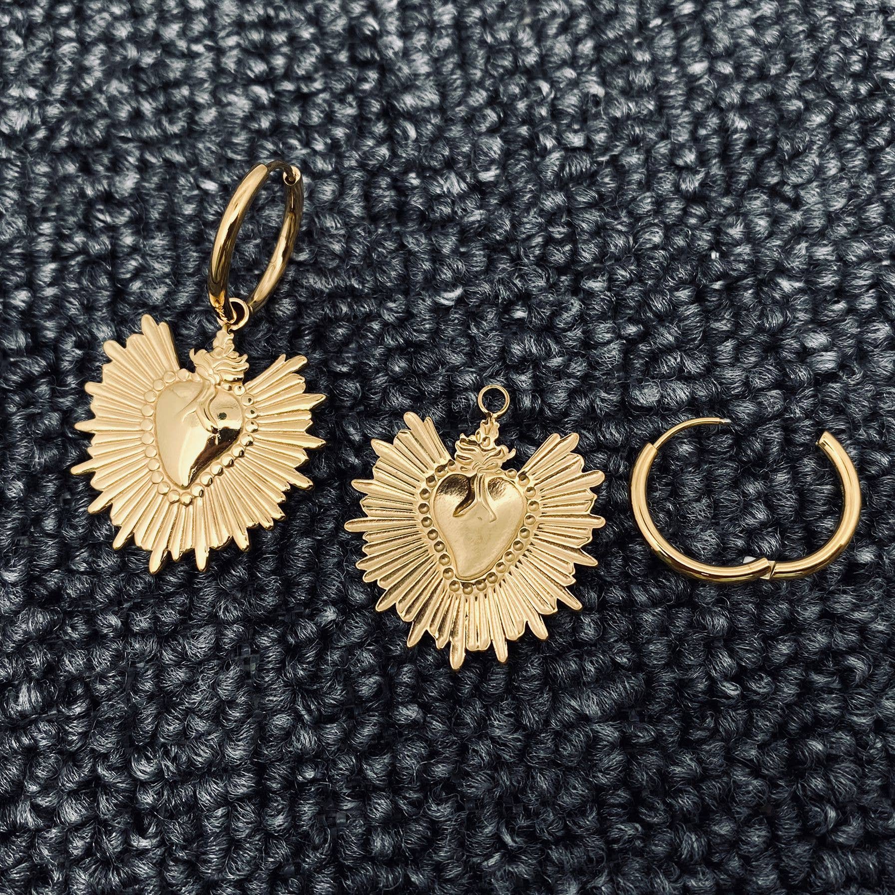 Shine Heart 18K S. Steel Huggie Earrings