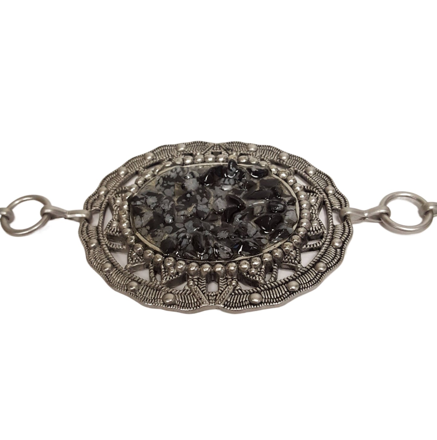 Western Style concho Silver Chain belt with chip stones