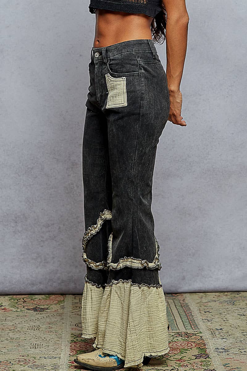 Vintage Washed Ruffle Jeans