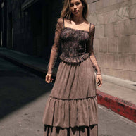 Faux Suede Tiered Maxi Skirt