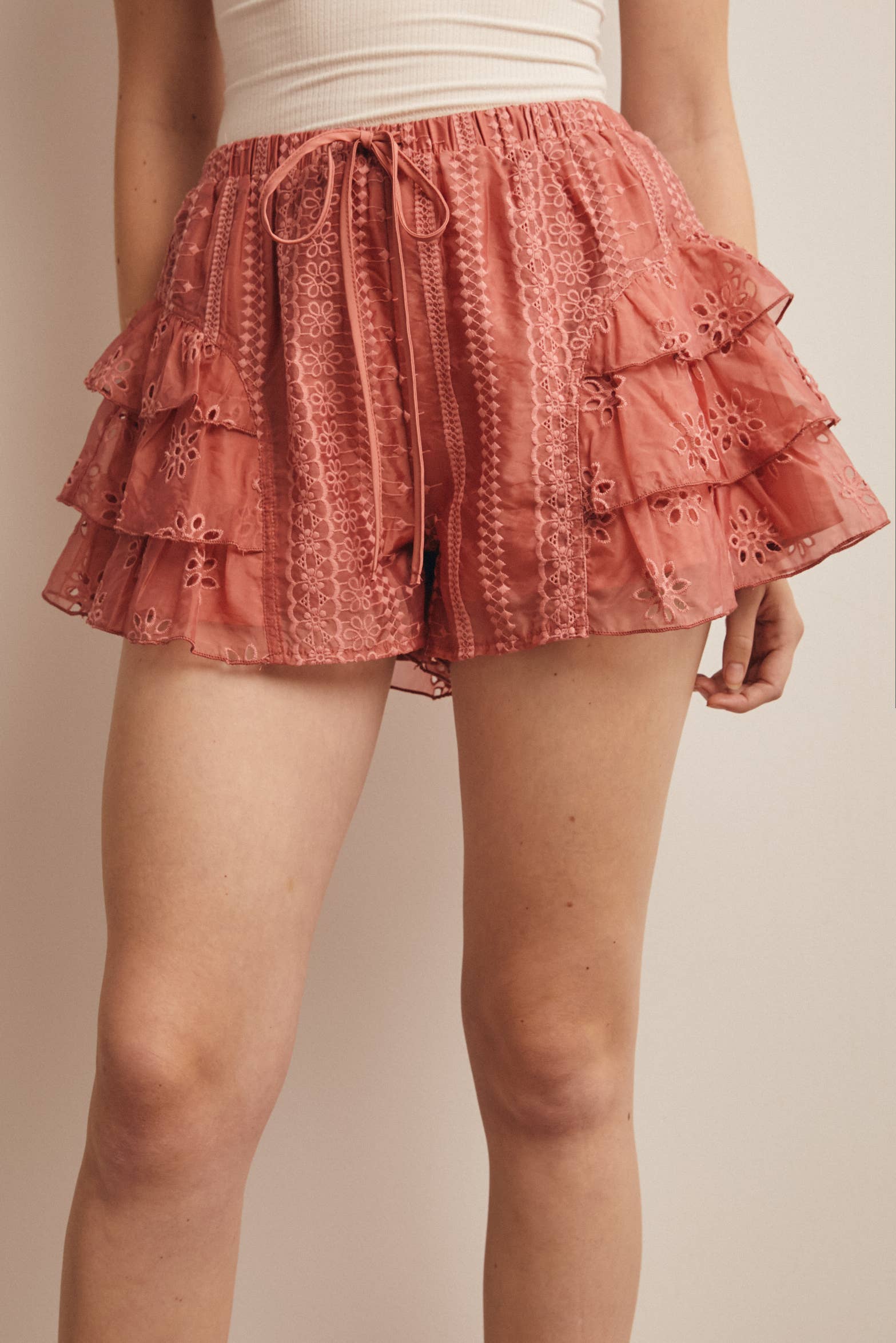 Eyelet Ruffle Tiered Shorts