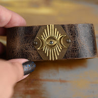 Leather Cuff w/ Eye Moon & Stone