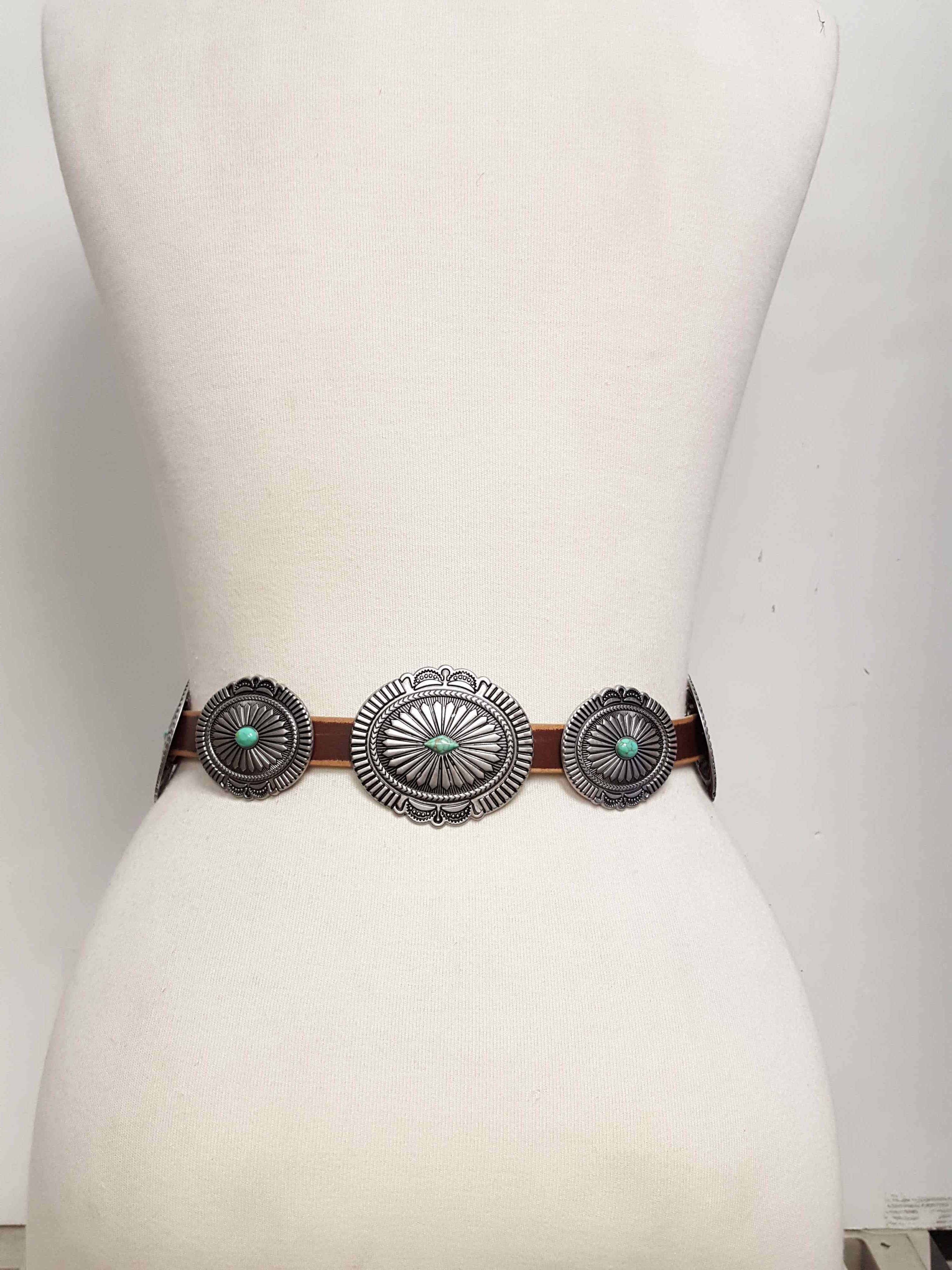 Distressed Leather Belt with Conchos