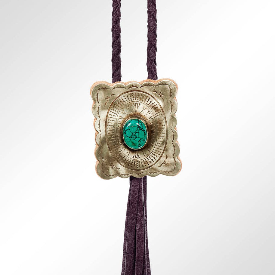 Braided Leather Bolo Silver Concho