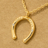 Gold Dipped Cz Western Horse Shoe Necklace