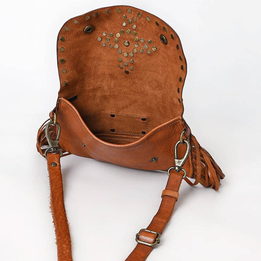 Spaghetti Western Leather & Fringe Envelope Purse, Caramel