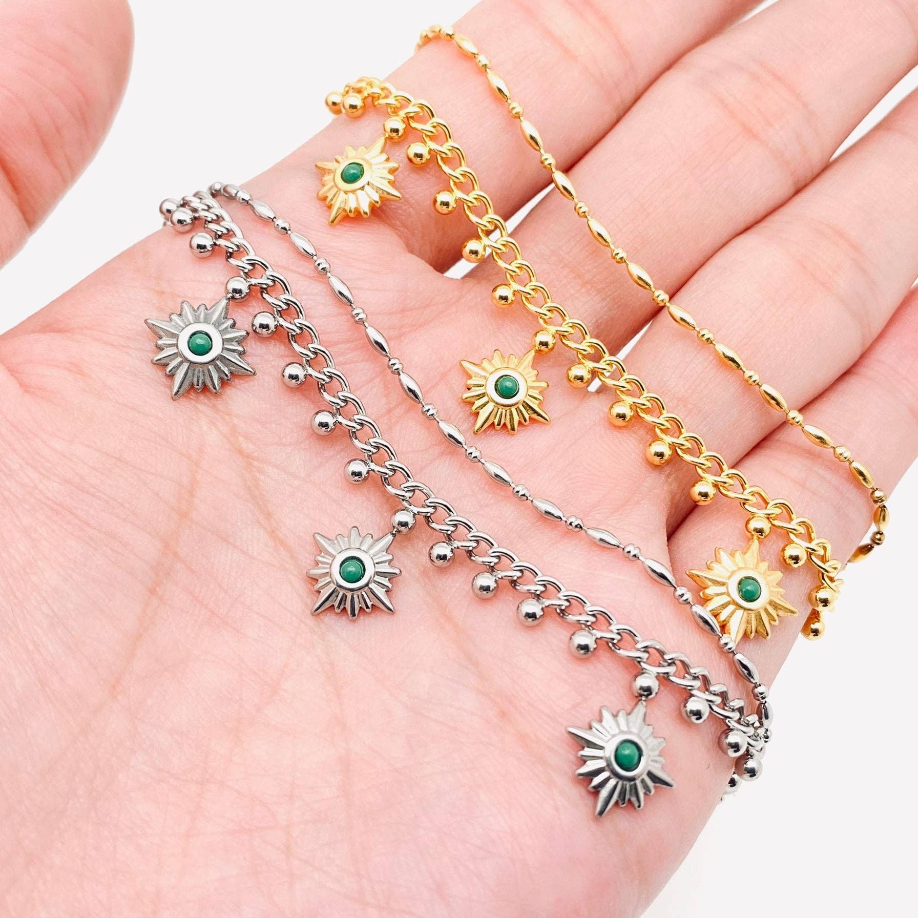 Triple Stars Pendant Double Stainless Steel Chain Bracelet