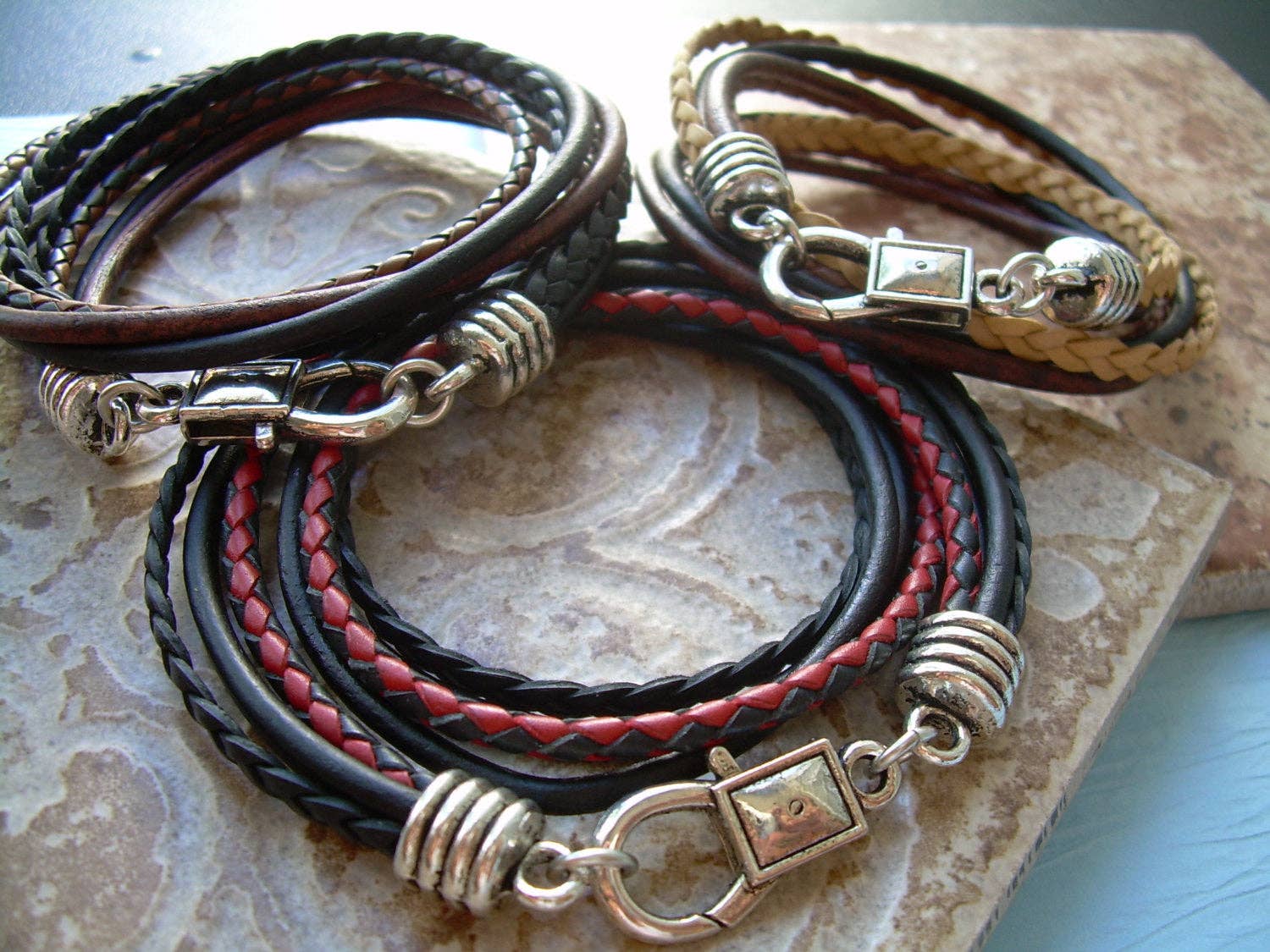 Four Strand, Double Wrap Leather Bracelet