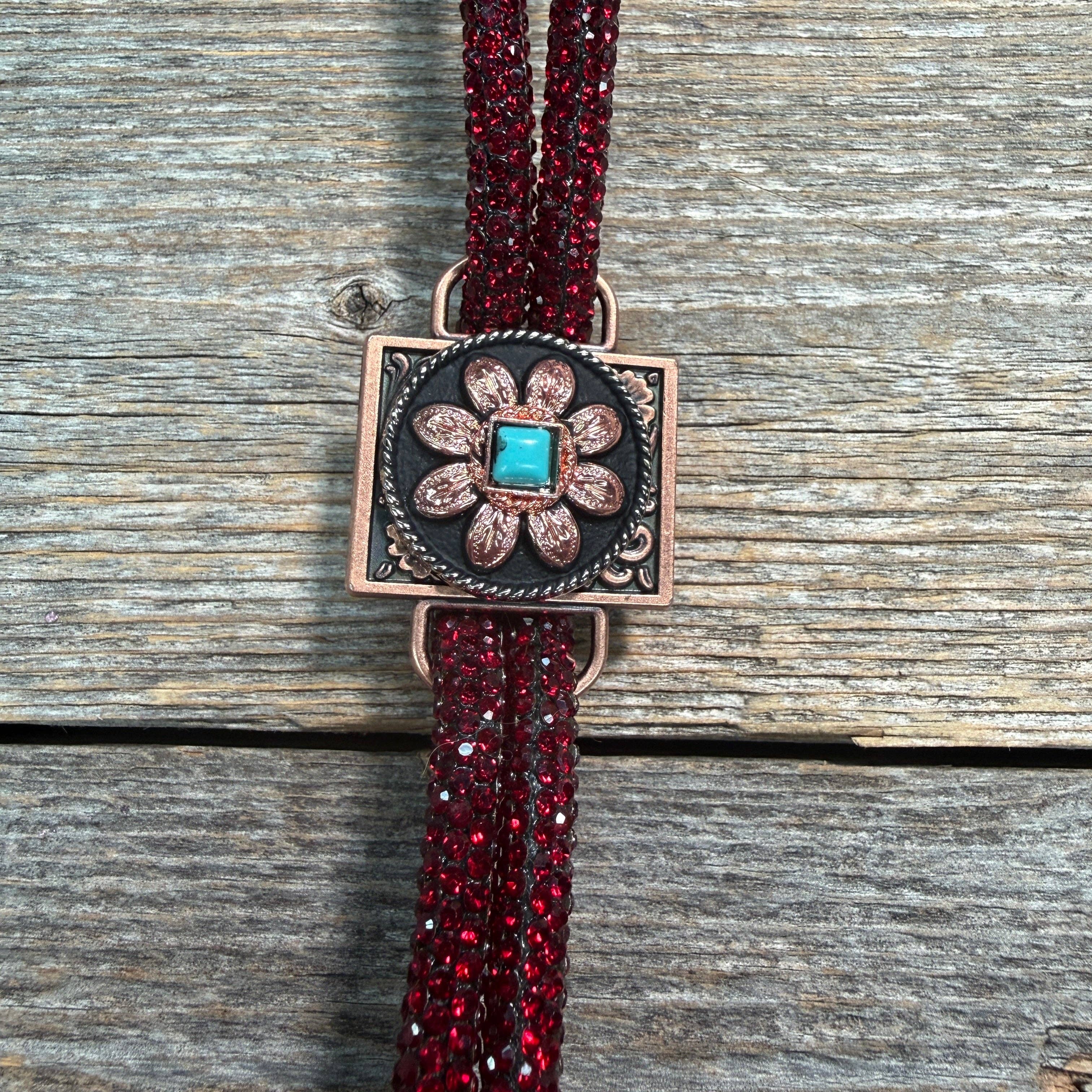 Ruby Rhinestone Bolo, Western Slide