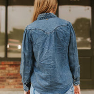 Dark Wash Long-Sleeve Denim Pearl Snap Shirt