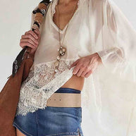 Lace Ruffle Batwing Blouse