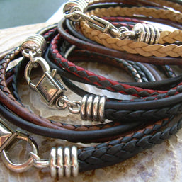 Four Strand, Double Wrap Leather Bracelet