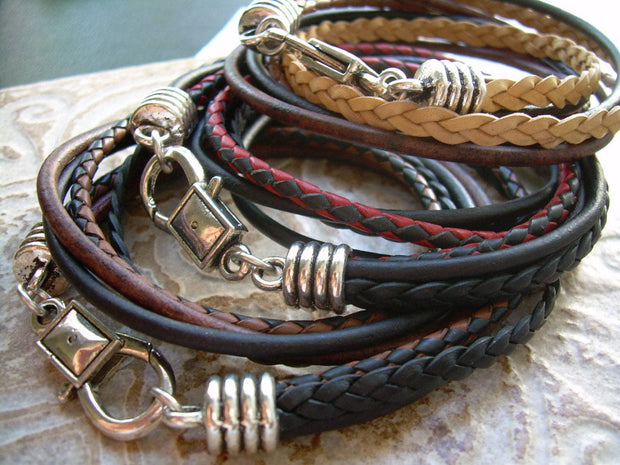 Four Strand, Double Wrap Leather Bracelet