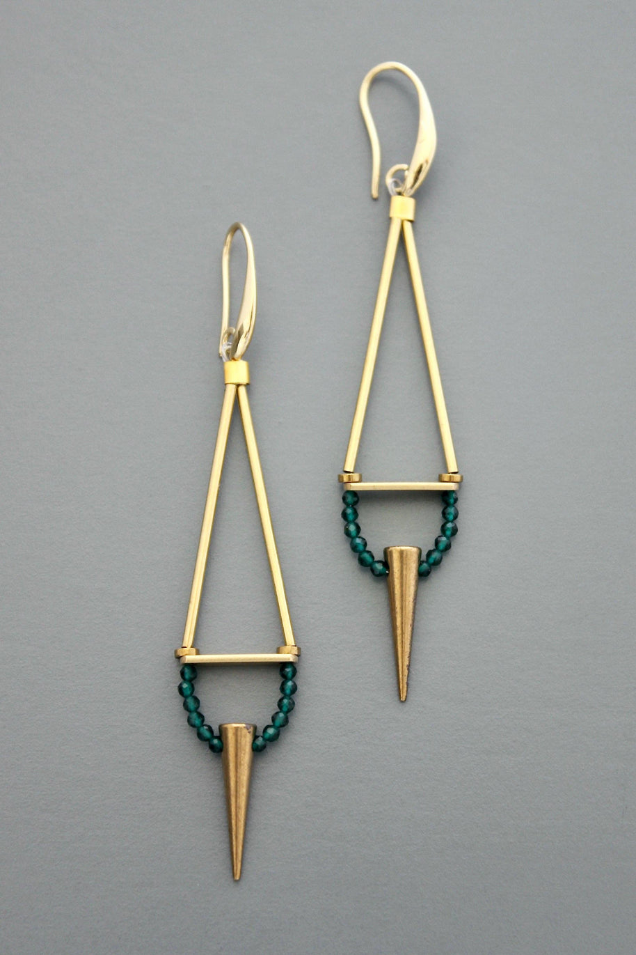 Geometric green onyx spike earrings