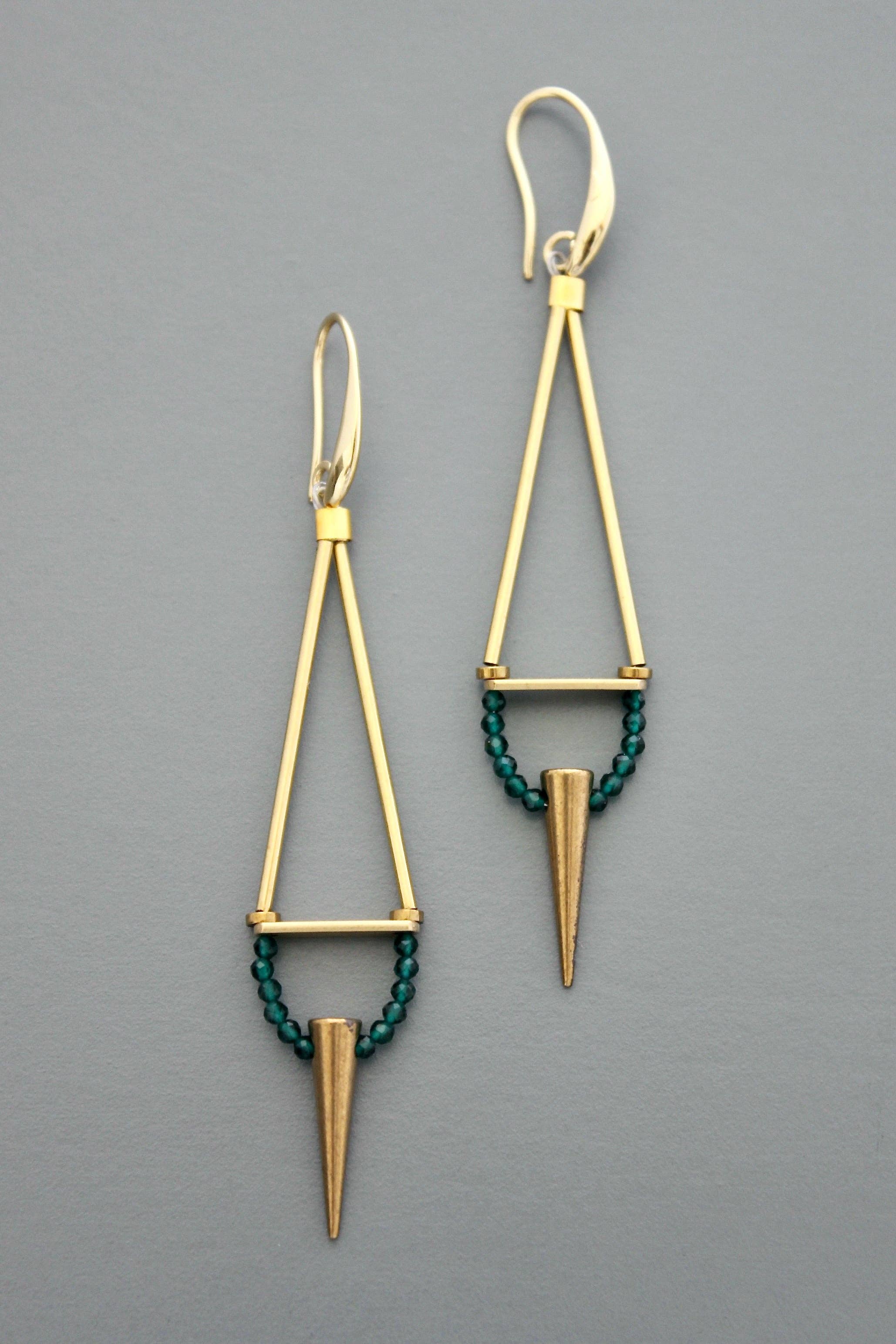 Geometric green onyx spike earrings