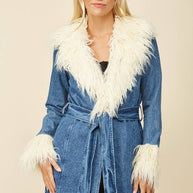 FAUX FUR DENIM COAT