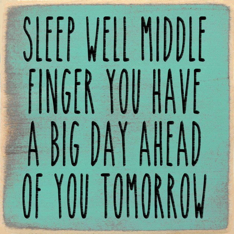 Sleep Well Middle Finger Wood Sign