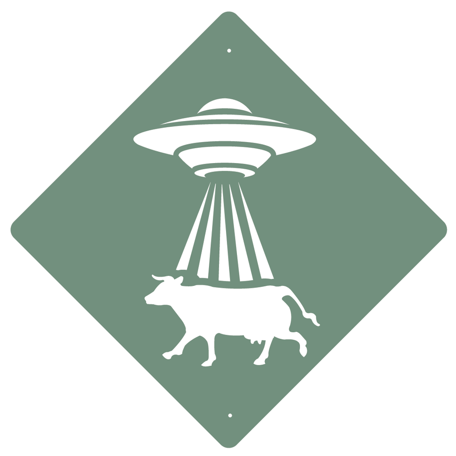 RUSTIC METAL UFO COW SIGN