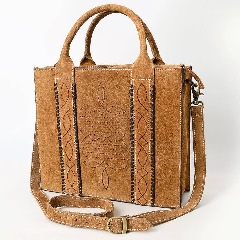 Western Leather Tote Bag with Hand-Stitched Detailing