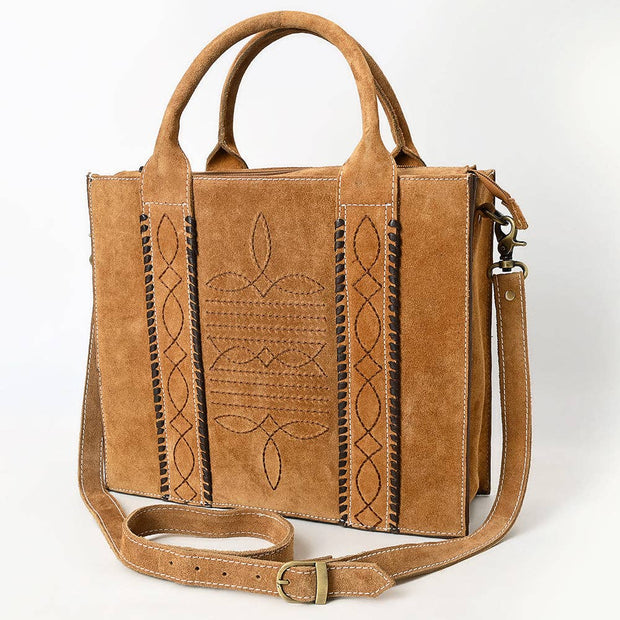 Western Leather Tote Bag with Hand-Stitched Detailing