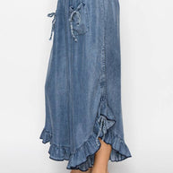 Smocked Ruffle Chambray Pants