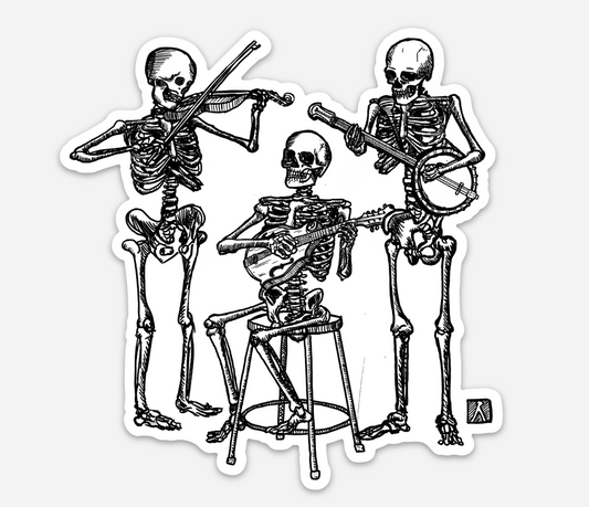 Skeletons Playing Old Time Music Vinyl Sticker Pen And Ink: 10 Sticker Pack