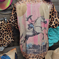 Baha Ranch Retro Pop Western Leopard Cowgirl Satin Pajamas