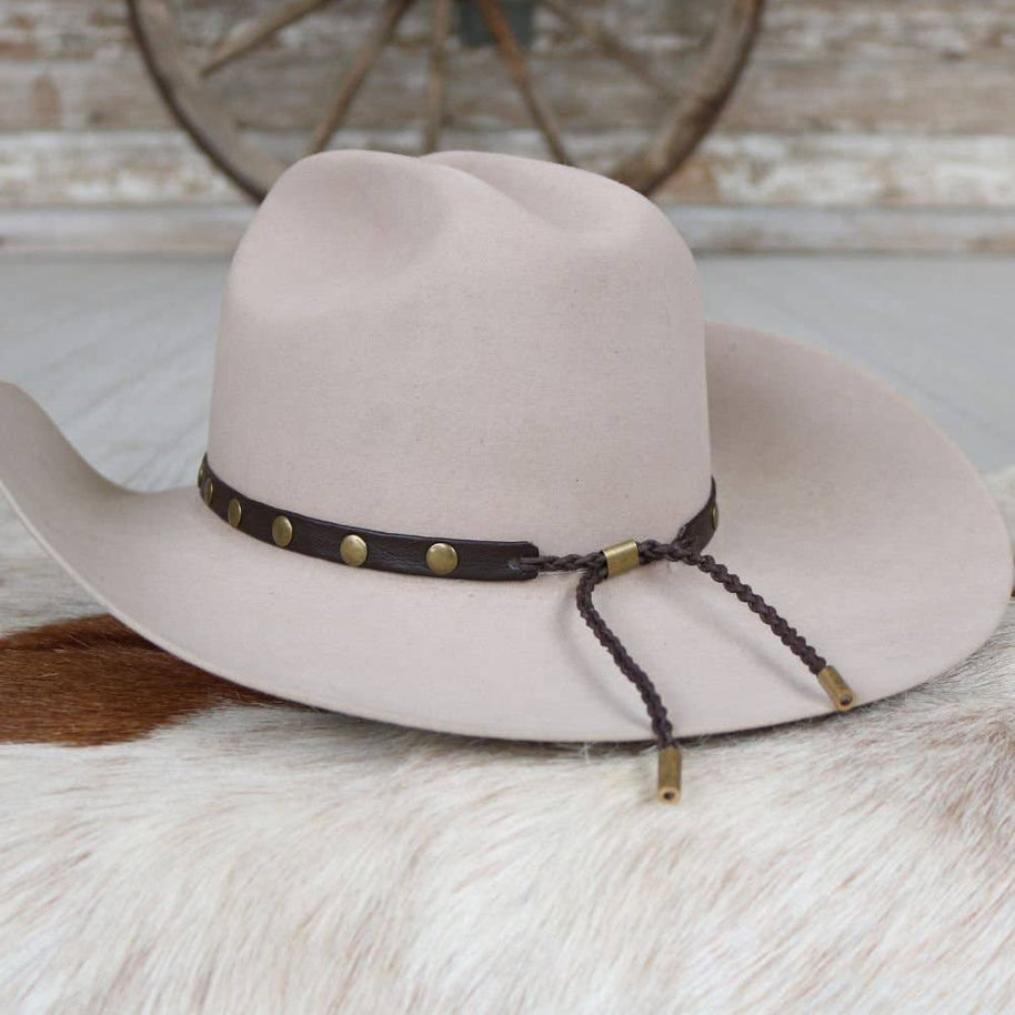 Espresso Studded Goat Leather Hat Band