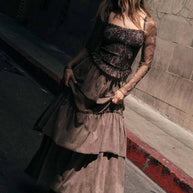 Faux Suede Tiered Maxi Skirt